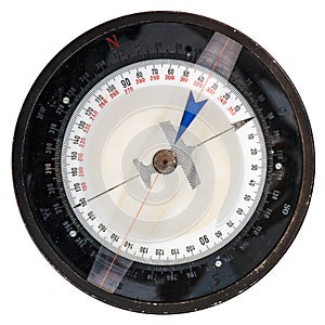Vintage flight compass isolated on white