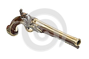 Vintage flintlock pistol isolated on white