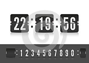 Vintage flip clock time counter vector template. Scoreboard countdown number font. Retro design score board clock.