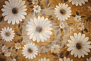 Vintage floral background with daisies on grunge paper texture