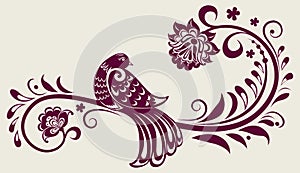 Vintage floral background with decorative bird