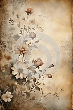 Vintage floral background with flowers and grunge old paper texture