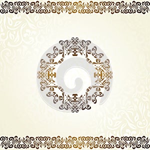 Vintage floral background with frame in gold