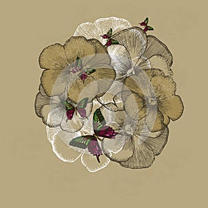 Vintage floral background with pansies. Vector illustration.