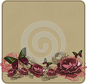 Vintage floral background with roses. Vector illustration.