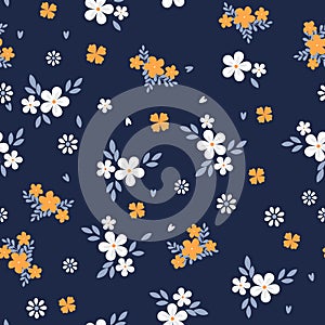 Vintage floral background. Seamless vector pattern for design and fashion prints. Flowers pattern with small white and