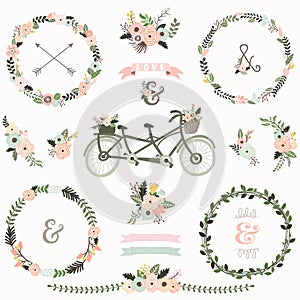 Vintage Floral Bicycles Elements
