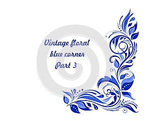 Vintage floral blue corner. Decorative border. Part 3