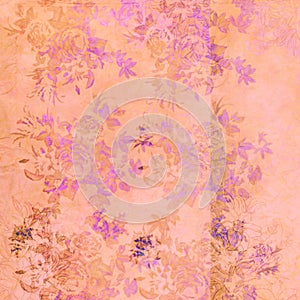 vintage floral bunch branch leaf print on grunge beige background with purple tint
