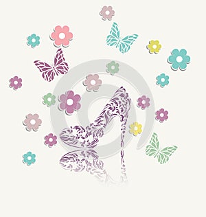 Vintage floral card of perfect shoes vector