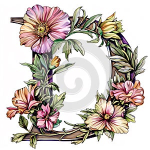 Vintage floral d letter. AI generated.