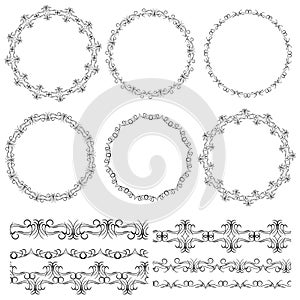 Vintage floral elements, black on white background. template for your design. Used pattern brushes included. Seamless pattern for