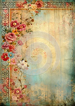 Vintage Floral Frame Background with Large Vertical Blank Spaces