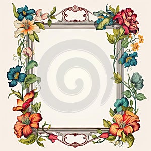 Vintage Floral Frame Design On White Background