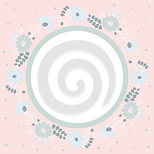 Vintage floral frame on pink background