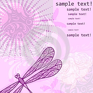 Vintage floral grunge background with dragonfly