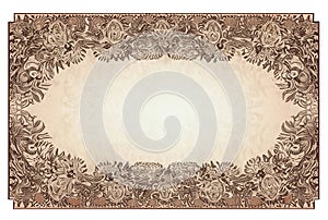 Vintage floral label, grunge background with frame for your text.