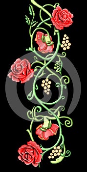 vintage floral motif of red roses