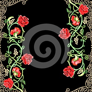 vintage floral motif of red roses