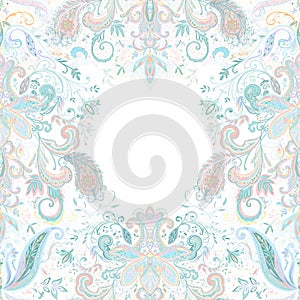 Vintage floral paisley ethnic luxury seamless square pastel colors detail frame pattern on white background