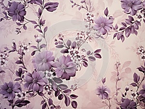 Vintage Floral Paper in Faded Lavender - AI Generated