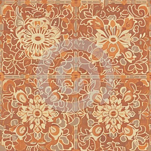 Vintage Floral Pattern Ceramic Tiles in Warm Tones