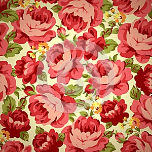 Vintage floral pattern with red roses.