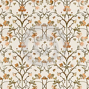 Vintage Floral Pattern Wallpaper Design in Warm Tones