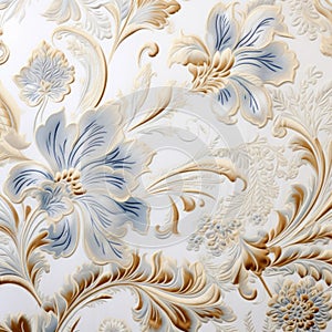 Vintage Floral Pattern On White Canvas Wallpaper