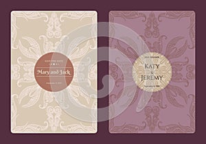 Vintage floral save the date or wedding invitation card collection. Retro vector romantic card template.