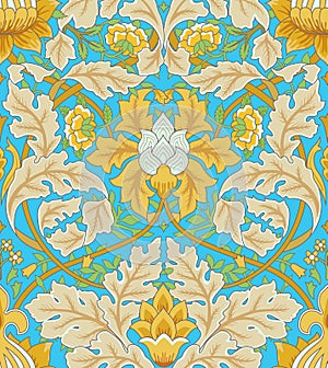 Vintage floral seamless pattern on blue background. Vector illustration.