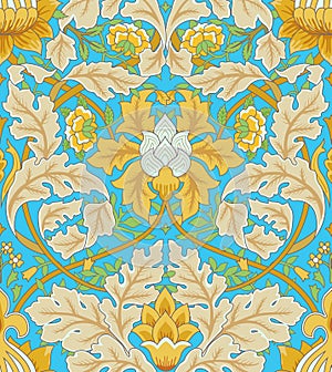 Vintage floral seamless pattern on blue background. Vector illustration. photo