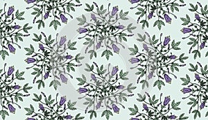Vintage floral seamless pattern of bluebell flowers and buds in art nouveau style