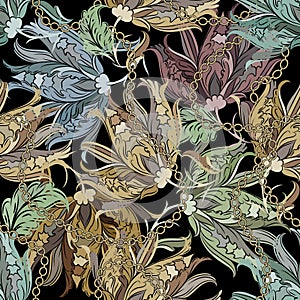 Vintage floral seamless pattern. Flowery colorful vector background. Vintage flowers, leaves. Ornate flourish Baroque style