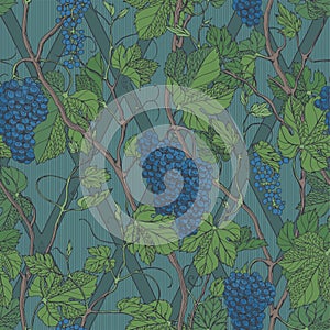 Vintage floral seamless pattern with grapes berries and leaves