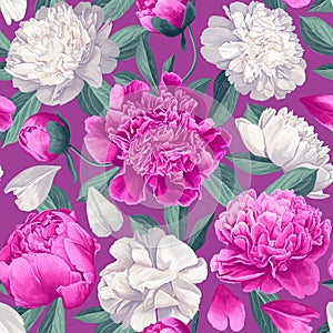 Vintage floral seamless pattern with peonies.