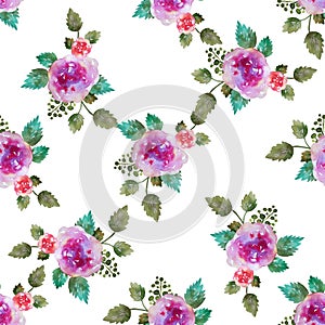 Vintage floral seamless pattern with pink rose flowers and leaf. Print for textile wallpaper endless. Hand-drawn