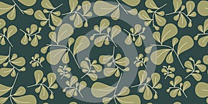 Vintage Floral seamless Pattern. Vector Botany Background with Leaves Texture. Green Template for Textile, Fabric, Wallpaper,