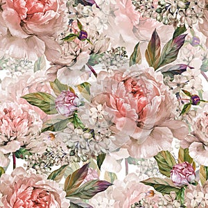 Vintage floral seamless watercolor pattern