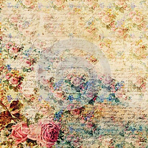 Vintage Floral Shabby Chic Background with script photo