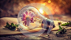 Vintage Floral Still Life A Romantic Arrangement Illuminated by a Soft Antique Bulb photo