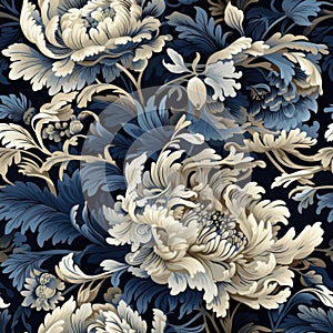 Vintage floral wallpaper pattern with blue and white flowers (tiled)