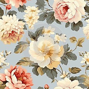 Vintage Floral Wallpaper Pattern in Muted Colors AI Generated