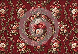 Vintage floral wallpaper vertical red pattern