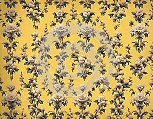Vintage floral wallpaper vertical yellow pattern