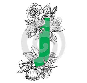 Vintage flower alphabet. Hand drawn vector illustration Isolated on white background.