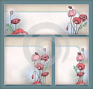 Vintage flower banners in different layout set