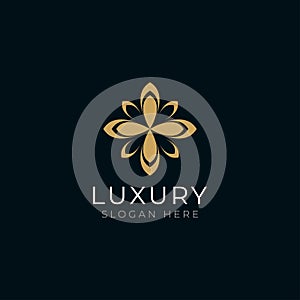 Vintage flower concept golden luxury logo design on black background vector