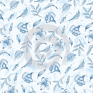 Vintage flower and leaf pattern drawn illustration