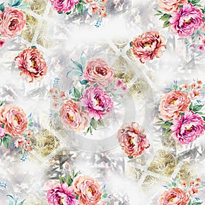 vintage flower seamless pattern with metallic color ground digital textile print